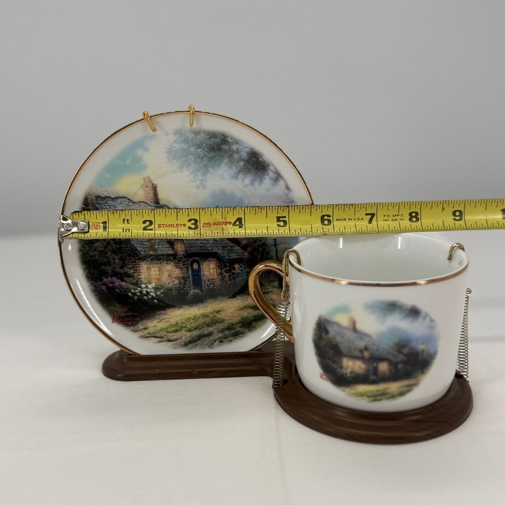 Thomas Kinkade Moonlight Cottage Teleflora Miniature Tea Cup Saucer Set Display - Picture 10 of 13